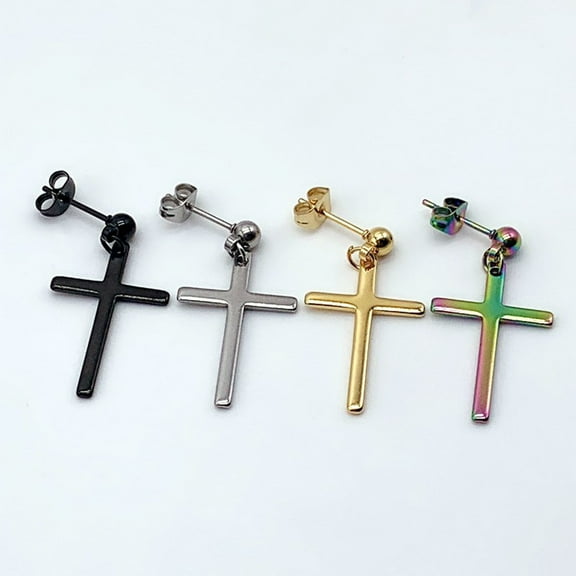 SmartBy 1Pc Punk Men Women Stainless Steel Cross Dangle Ear Stud Earring Party Jewelry