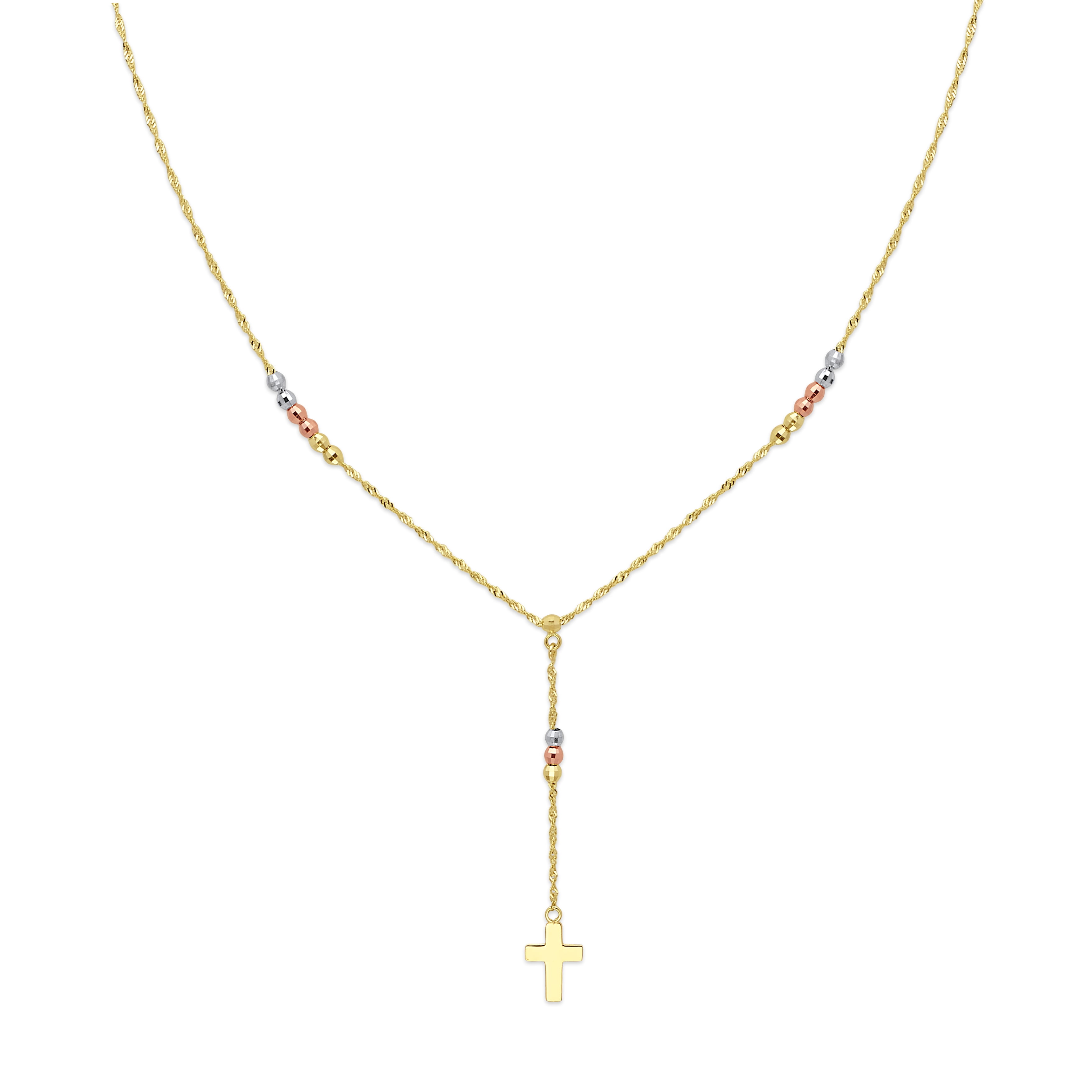 Pink Gold with Rhodium Rosary Necklace 