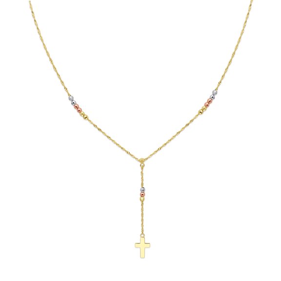 Wellingsale 14k Tri 3 Color Gold Polished 2.5mm Beaded Rosary Necklace - 18"