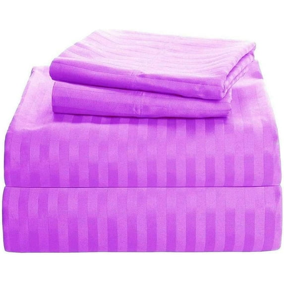 800 Thread Count 100% Egyptian Cotton 3-Piece Fitted Sheet ( 1 Fitted Sheet + 2 Pillow Covers) 21 Inches Deep Pocket Size Olympic-Queen Color Lavender Stripe