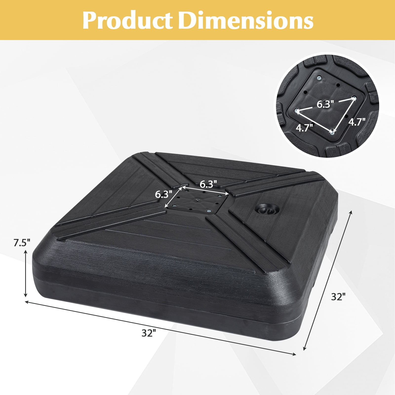 Costway Cantilever Offset Umbrella Base with Wheels, Metal Crossbar for Backyard & Poolside