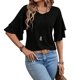 thumbnail image 2 of Camiseta de verano lisa con cuello en V y manga acampanada de doble capa para mujer - Blusa informal de corte holgado, 2 of 6