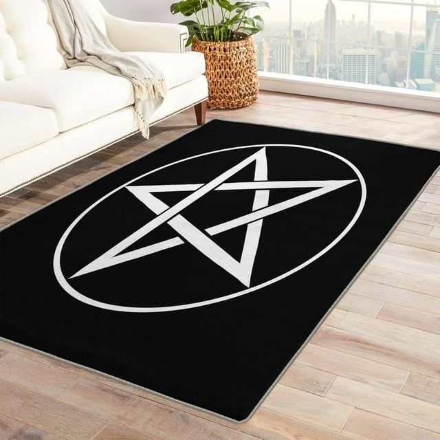 Pentagram Rug for Rituals - 5x6 Rug - Pentagram Rug - Witch Black and White Area Rug - Wiccan Magic Circle Rugs - Pentacle Carpet