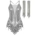 thumbnail image 3 of Lejafay Justaucorps de Danse de Salon à Sequins pour Femmes Robe de Fête de Bal Costume de Salsa Rumba avec Gants Argent TTG, 3 of 5