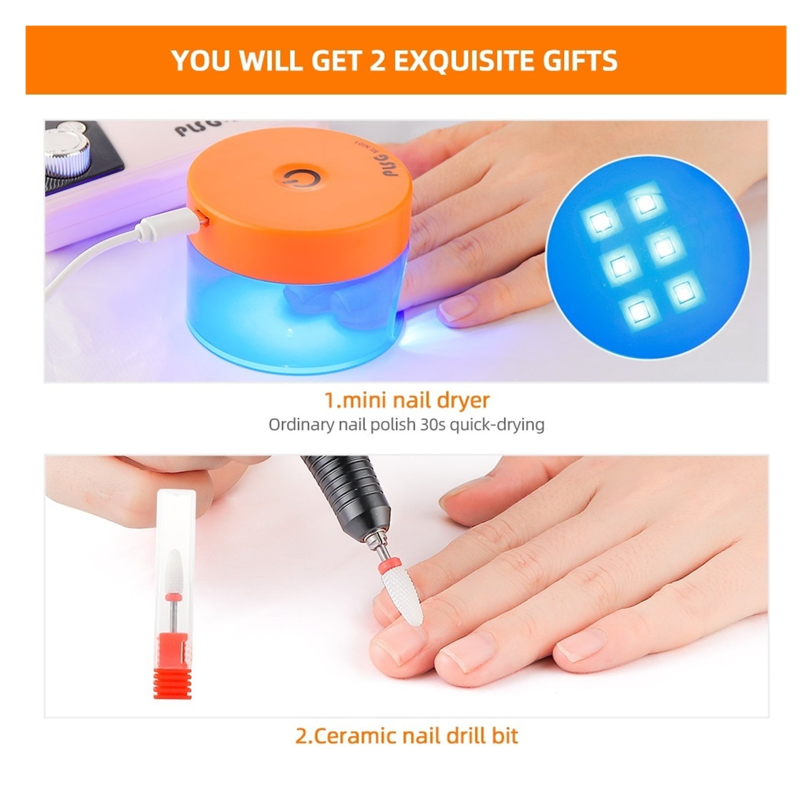 Super Motor Rechargeable Nail Drill Machine, 35000RPM Manicure Pedicure Nail Gel Polisher, Grinding Device Low Noise Low Vibration ,Lightweight and Portable