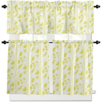 3 Piece Ombre Bamboo Texture Kitchen Curtains, Tier and Valance Rod Pocket Window Curtains Set Yellow Watercolor Cafe Curtains for Kitchen Valances Window Treatment 54X18in 27x36in×2