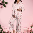thumbnail image 5 of Valentine Pajamas Women Long Sleeve Button Down Shirts Casual Pant Cute Print Cozy Satin Nightwear Womens 2 Piece Outfits Pink XXL, 5 of 6