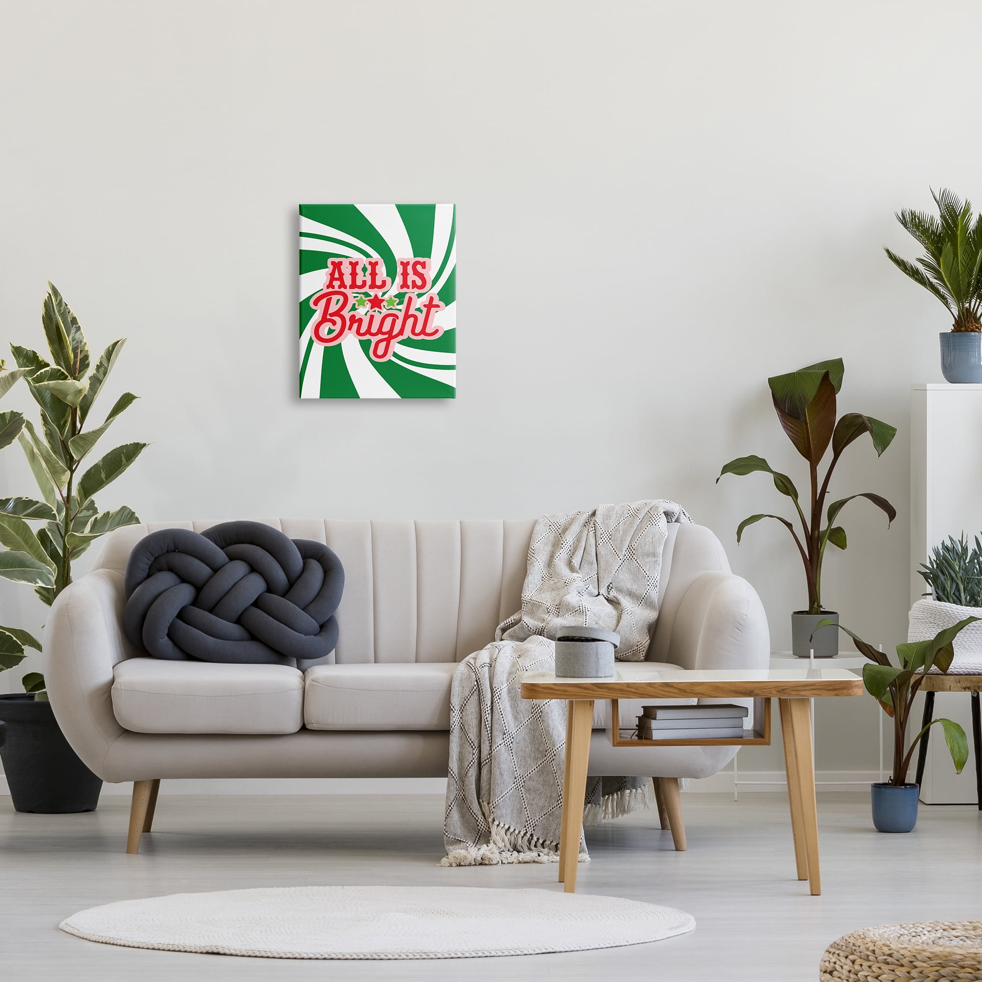 Stupell Industries All's Bright Bold Holiday Typography Green Peppermint Spiral Inspirational Painting Gallery Wrapped Canvas Print Wall Art, 16 x 20