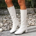 thumbnail image 2 of PFWOWB Women's Stretch Knee High Boots with Square Toe, Platform Wedge and Slim Shaft (White,6), 2 of 5