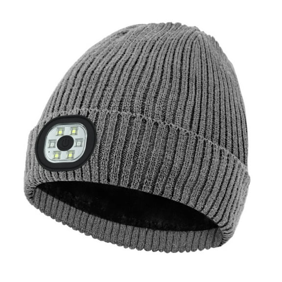 Kripyery Unisex Solid Color LED Light Hat Fleece Lining Knitting Beanie Hat Winter Outdoor Ridding Night Running Warning Light Hat Streetwear