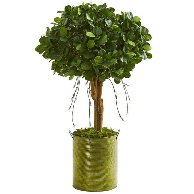 Nearly Natural 9062 3 in. Ficus Artificial Tree in Green Metal Planter