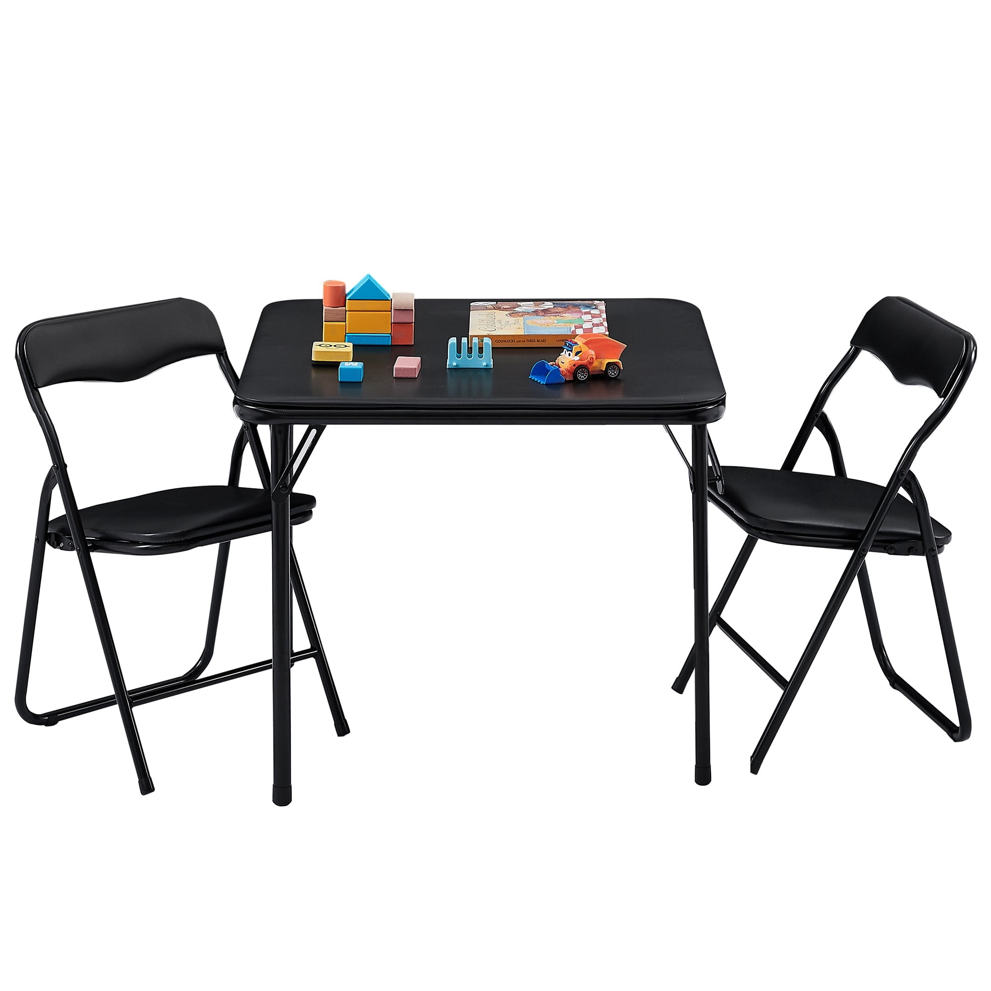 VECELO Kids 3-Piece Folding Activity Table and 2 Chairs Set, Black