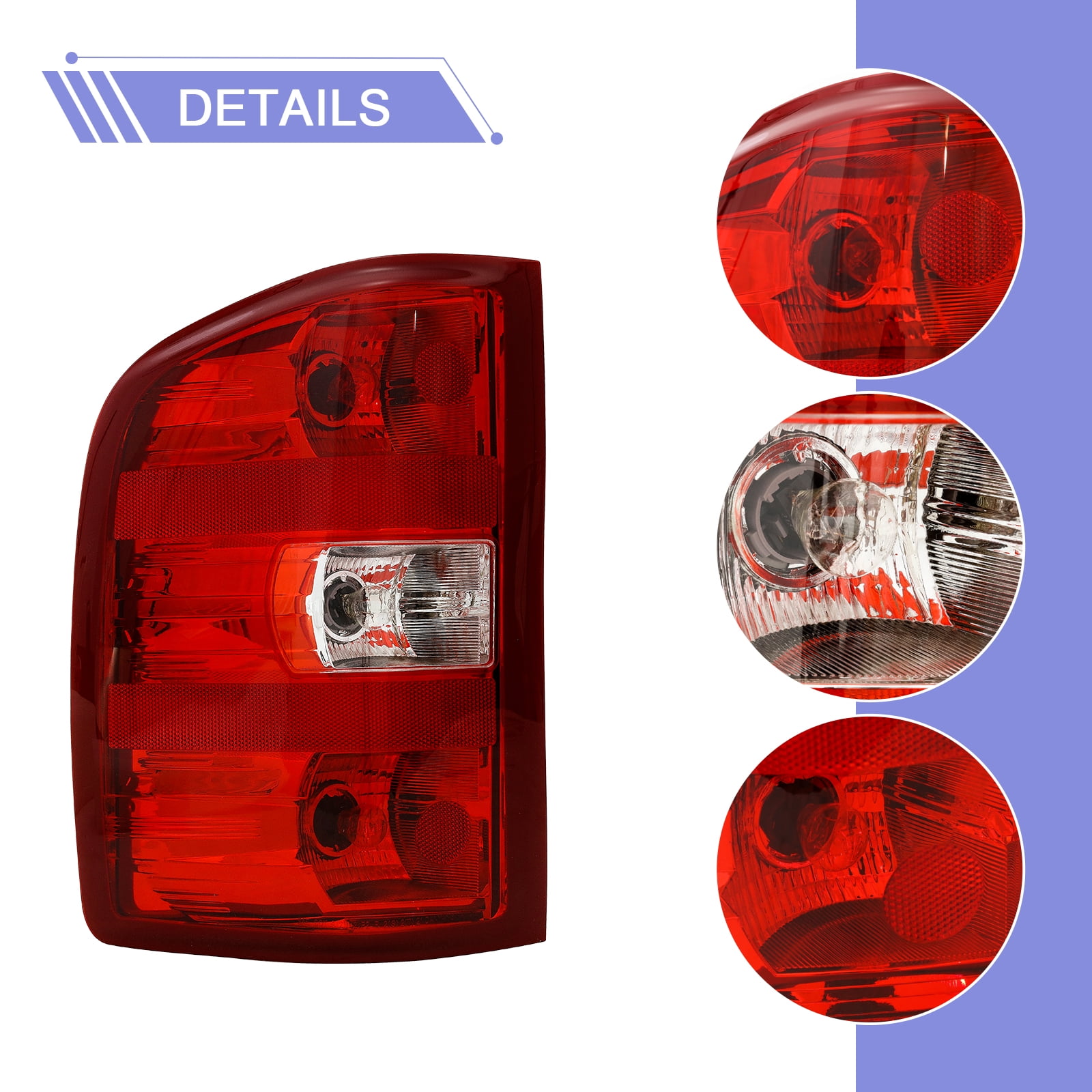 HOUGEET Tail Lights Assembly for Chevy Silverado 1500 2500 3500 2500HD 3500HD 2007-2014 Rear Brake Turn Signal, Rear Left Drive Side Red Taillights