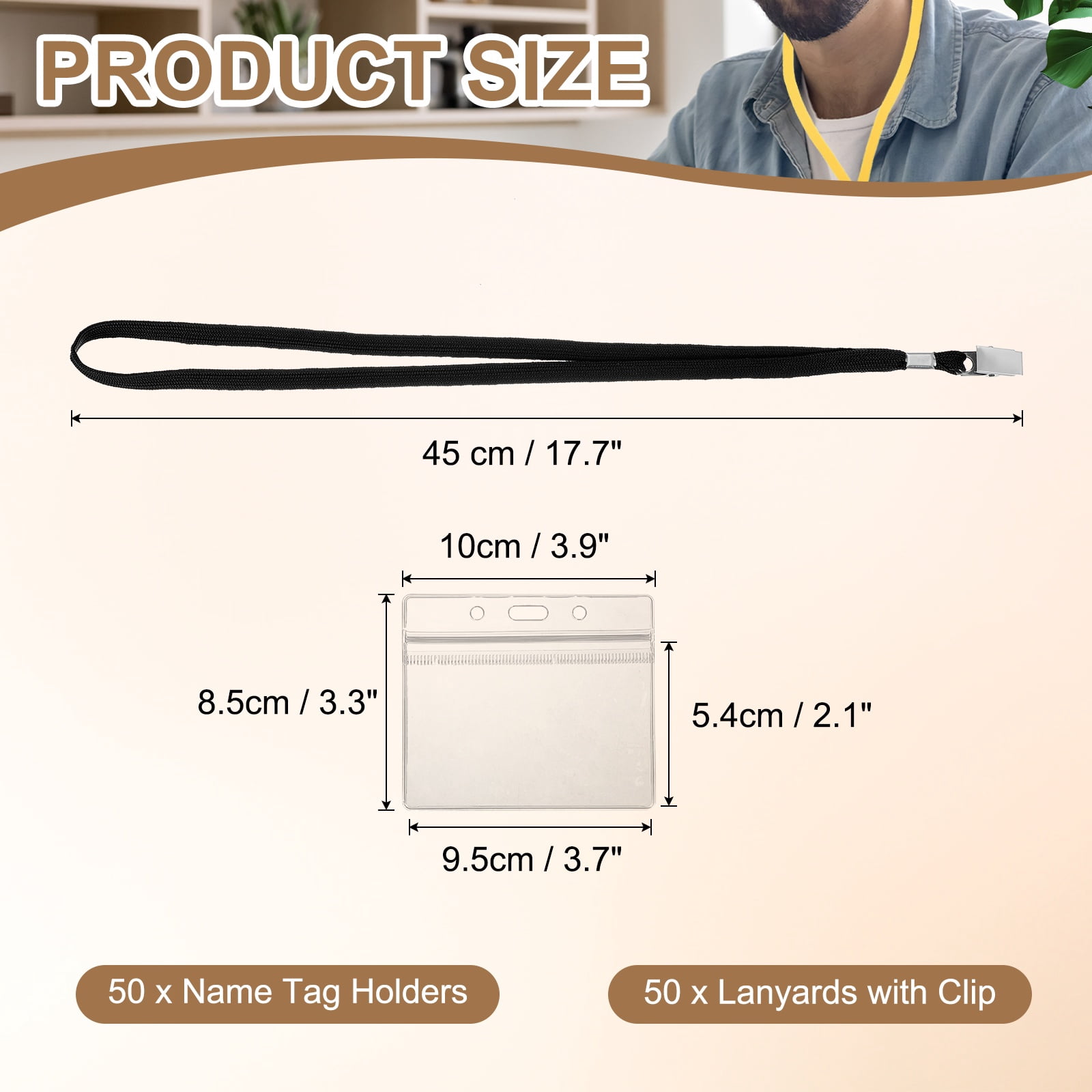 Uxcell 50 Set Name Tag Holders with Lanyard, Plastic Waterproof Horizontal Badge Holder with Alligator Clip Lanyards for ID Badges Office Teacher Events Meetings, Black(4x2 Inch)