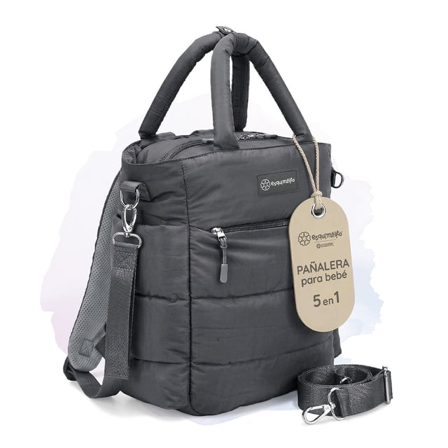 Pañalera Bolsa Para Bebé Esquimalito Daily Bag, Tote de Pañales con 11 Compartimentos y Bolsillo Térmico, Resistente al Agua Grafito