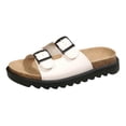 thumbnail image 5 of Rokment Womens Cork Footbed Slippers Sandals Beach Summer Comfortable Casual 2 Buckles Leather Wide Width Orthopedic Platform Walking Slip on Slides White Size 8, 5 of 7
