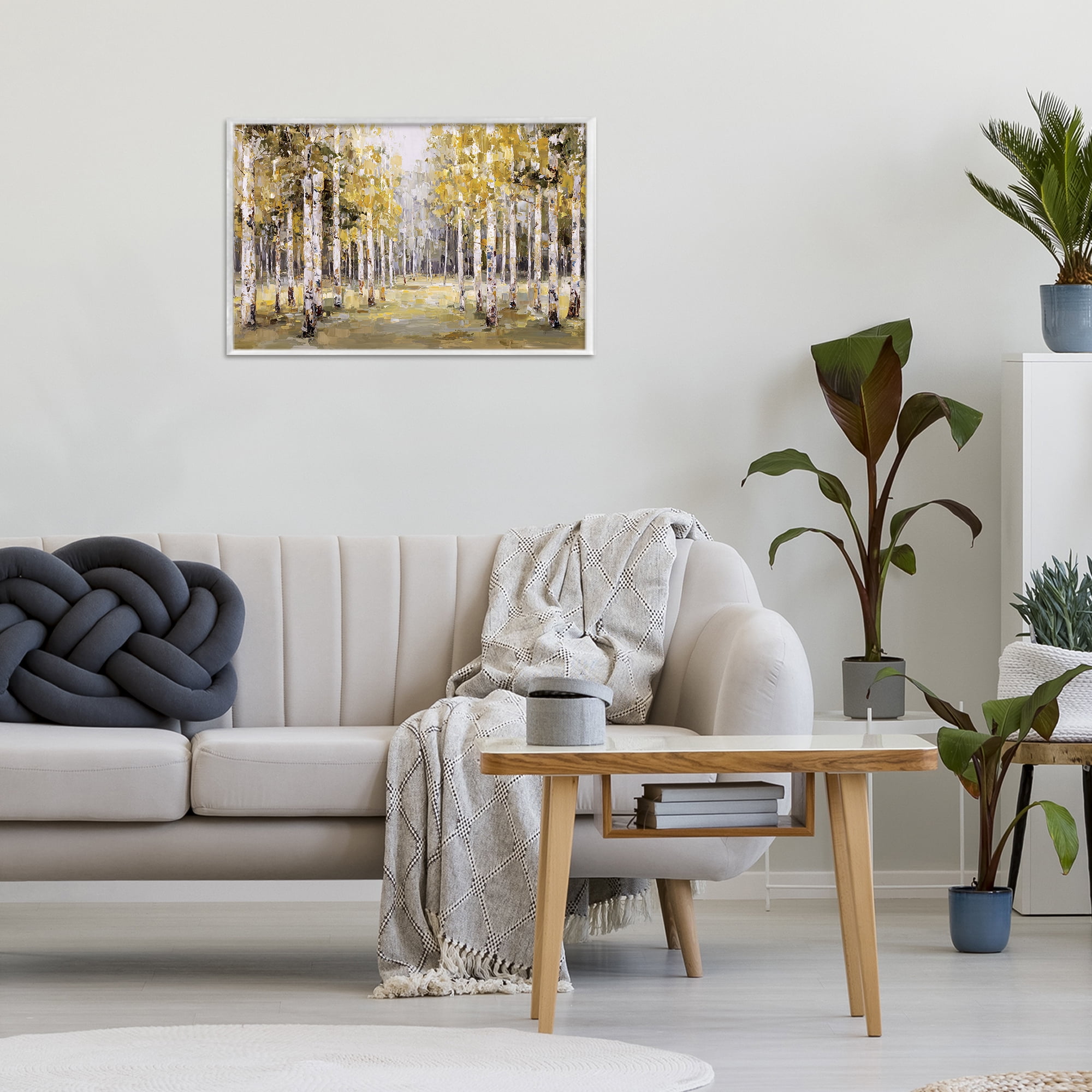 Stupell Industries Impressionist Birch Trees & Fall Leaves White Framed Giclee Art, design by Jacky Ngan