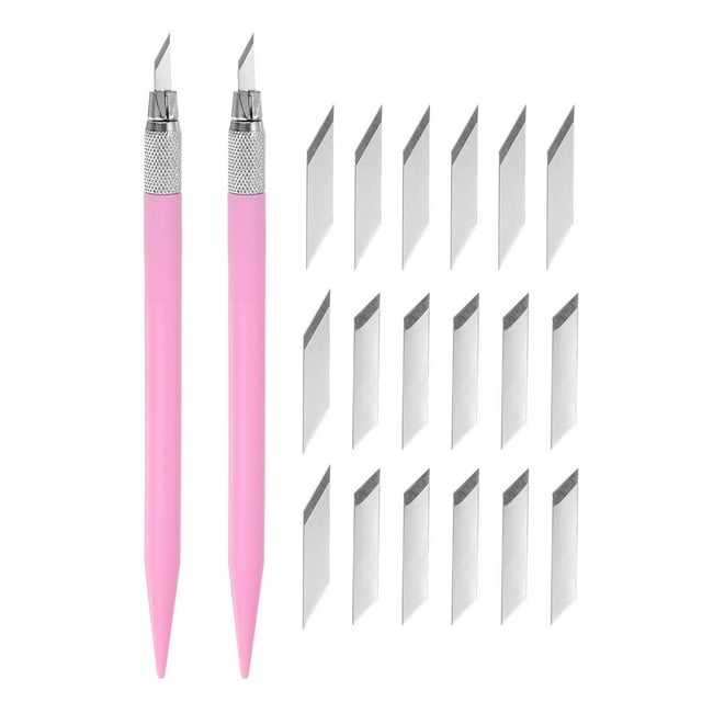 Unique Bargains 2 Pack Art Craft Knife with 20 Pack Spare Blade Plastic Handle Pink (2 Set)