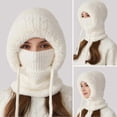 thumbnail image 4 of Women Winter Hat with Integrated Scarf Cold-proof Front Cover Thick Knitted Warm Solid Color Full Protection Outdoor Cycling Travel Cold Weather Cap, 4 of 5