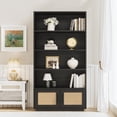 thumbnail image 1 of Qinaqin 5 Niveles Bookshelf Boho Bookcase con Rattan cm de Profundidadoors Profundidad Madera y Almacenamiento Alto Book Soporte Grande para Living Sala de, 1 of 7