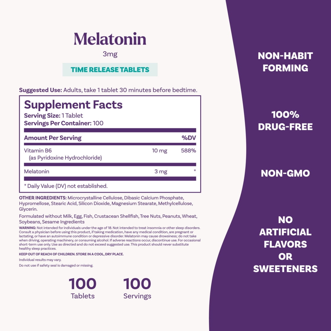 Natrol Melatonin 3 mg Time Release, Dietary Supplement to Minimize Wake Ups, Nighttime Sleep Aid, 100 Tablets, Up to a 100 Day Supply