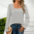 thumbnail image 2 of SHTXOZHI Square Neck Tops for Women Business Work Fall Blouse Striped Long Sleeve Color Block Shirt, 2 of 6
