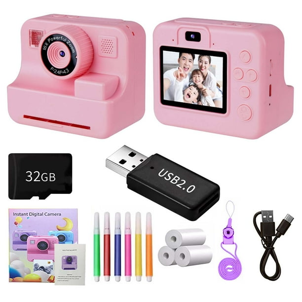 Cámara digital para niños de 32 GB, cámara de impresión instantánea, fotos, video HD 1080P, cumpleaños para niños y niñas, cámara digital con 3 papeles de impresión, juguetes portátiles para niños de