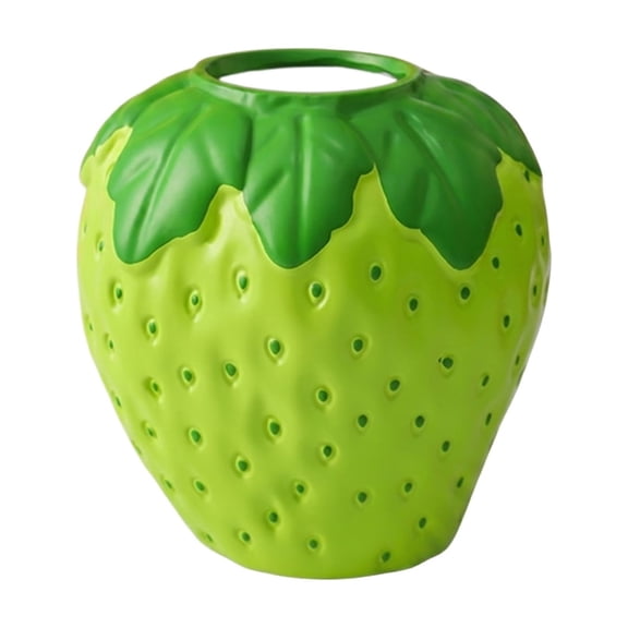Strawberry Vase Cute Flower Vessel Floral Holder Tabletop Ornament Room Decor Home Accent Desk Centerpiece Living Display Green