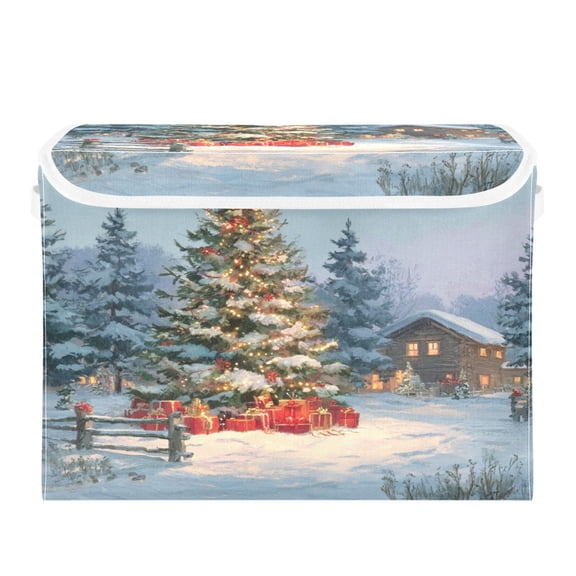 Storage Box With Lid 16.5x12.6x11.8In Foldable Stacked Household Storage Box Warm Christmas Tree