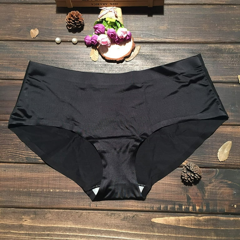 Aayomet Underwear Women Ladies Plus Size Solid Color Womens Glossy Seamless  Underwear Soft Mid Waist Briefs Panties,Black 3XL