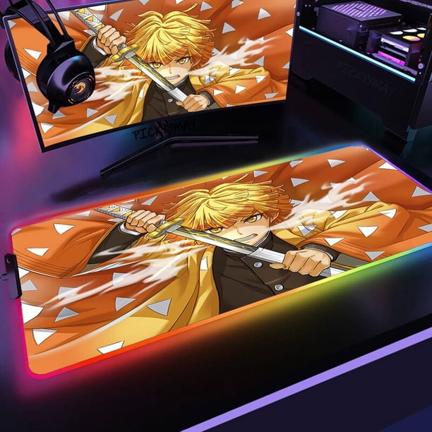 Demon Slayer-alfombrilla de ratón RGB para juegos, alfombrilla LED retroiluminada para teclado de escritorio, No Yaiba Kimetsu, 100x50cm LIUWENJING unisex