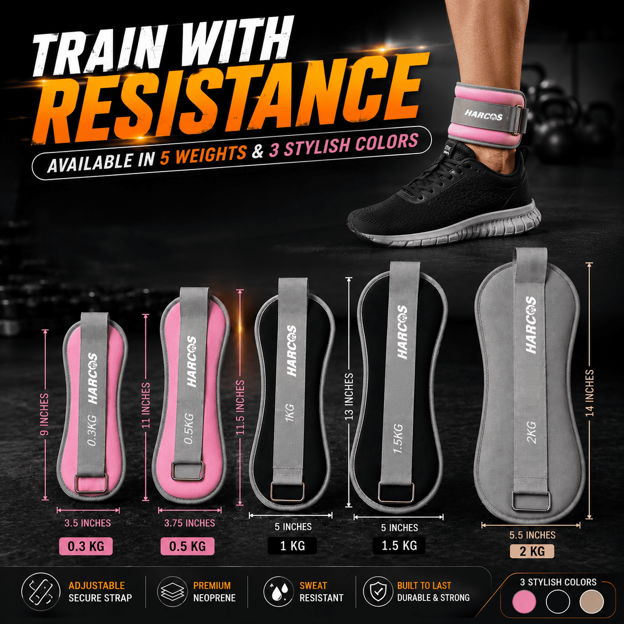 Harcos Adjustable Neoprene Ankle & Wrist Weights | Wearable Weights for Women & Men, Bala Bangles Alternative | Arm, Leg, Foot & R