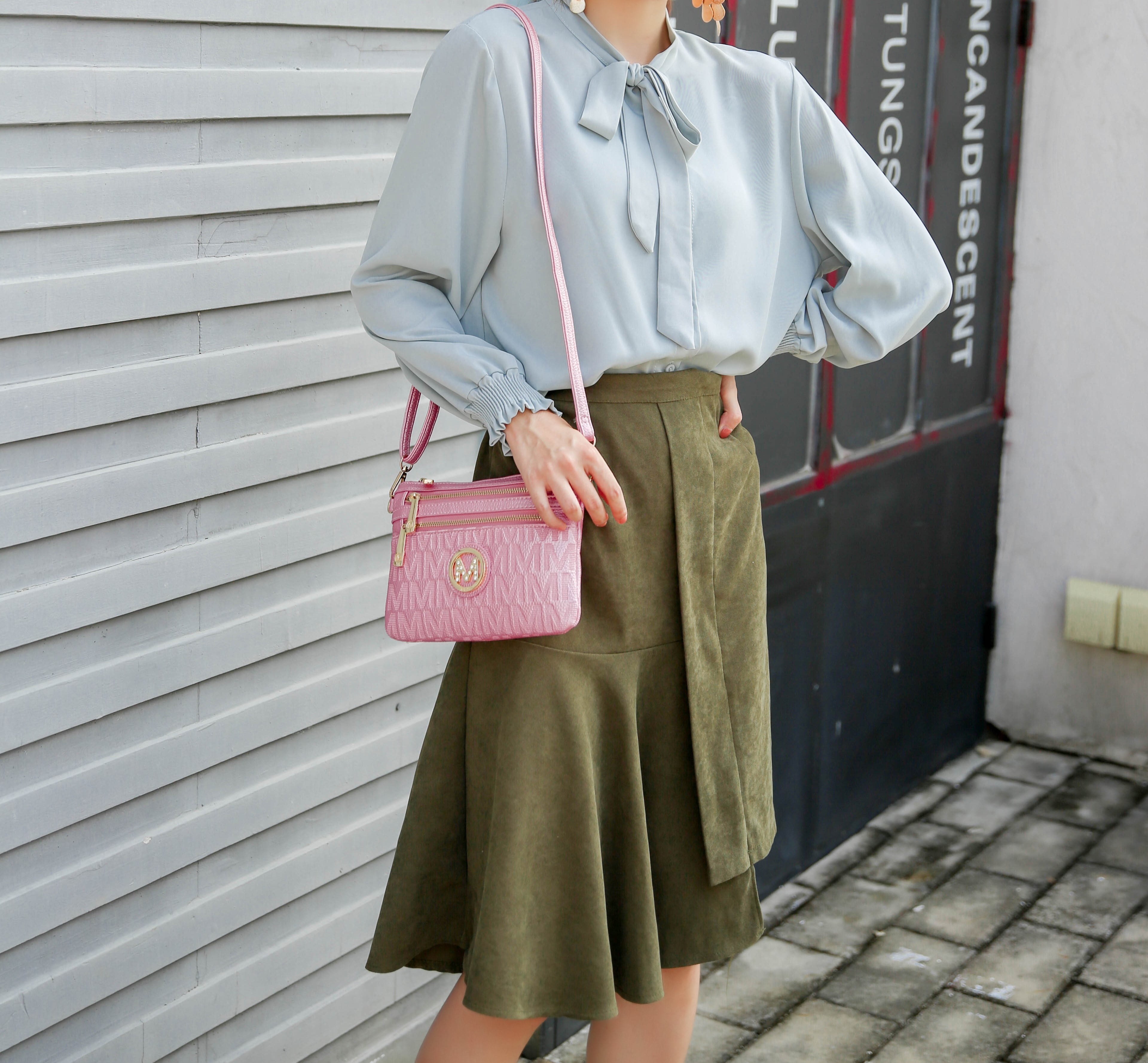 MKF Collection Roonie Signature Women's Crossbody Bag, Vegan Leather Wristlet Purses and Handbag by Mia K - Gray