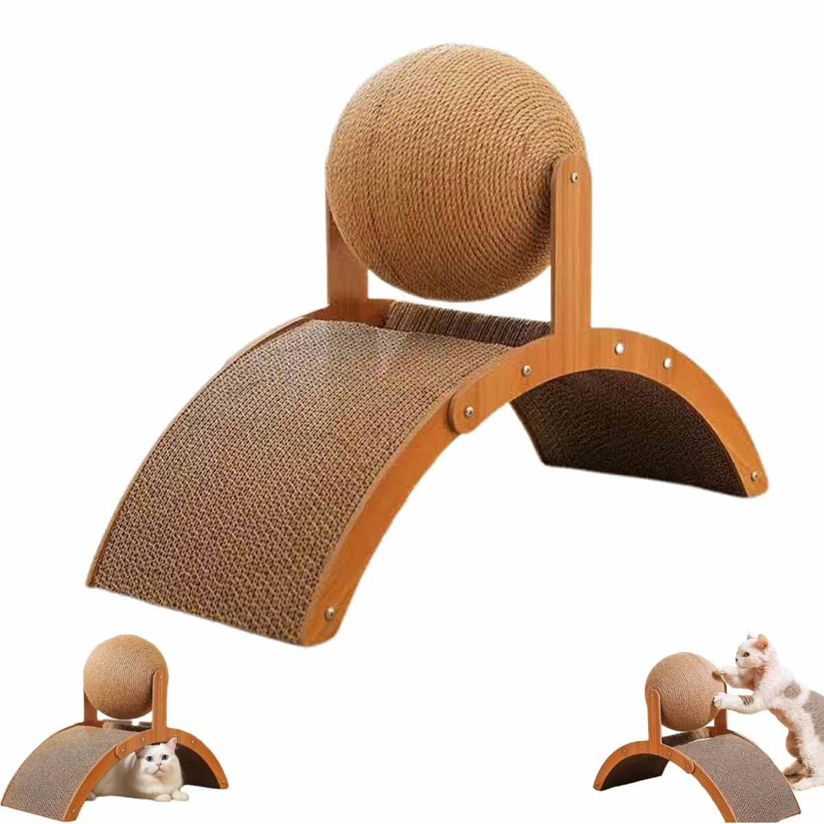 Cat Scratching Ball on Stand Solid Wood & Sisal Anti-Tip Vertical Scratcher for Indoor Cats