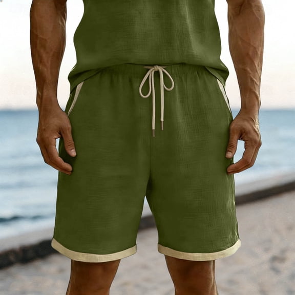 DayScoop Men's Casual Shorts Summer Shorts Fashion Linen Elastic Waist Drawstring Beach Pockets Breathable Short Pants