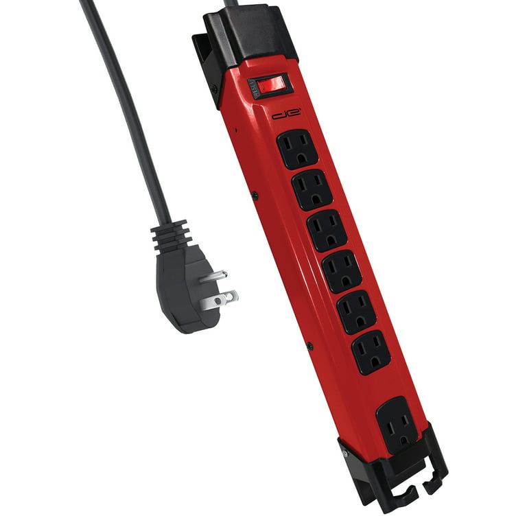 Digital Energy 6-Outlet Metal Surge Protector Power Strip (Red, 15