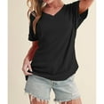 thumbnail image 5 of Womens Short Sleeve T Shirt Basic Crinkled V Neck Wide Sleeve T-Shirt Solid Daily Summer Tops, 5 of 8