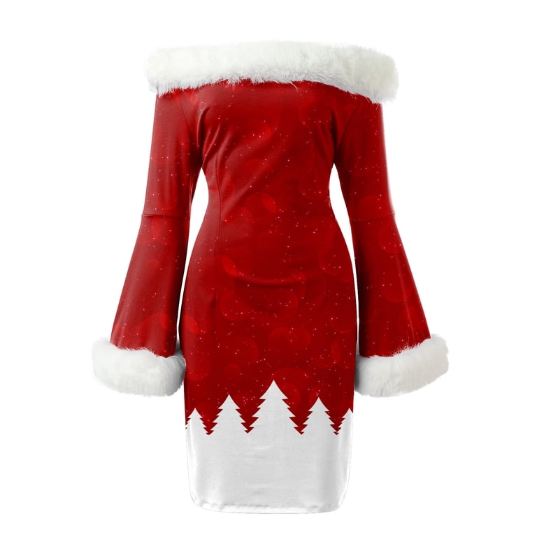 red fluffy christmas dress Red Christmas Dresses