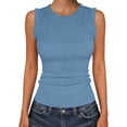 thumbnail image 2 of Rvasteizo Women Solid Ribbed Tank Top Crew Neck Sleeveless Ruffle Hem Summer Daily Wear, 2 of 4