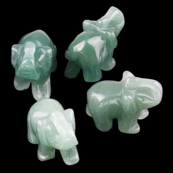 VIVIDELLE Natural Quartz Crystal Skull Elephant Healing Stone Animal Sculpture Decor Reiki-Green aventurine