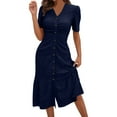 thumbnail image 2 of THDHVS Summer Dresses for Women 2025,Plus Size Dresses,Women's Textured V-neck Slit Dress Sleeveless V-neck Dress Navy S, 2 of 7