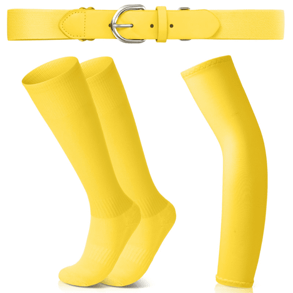 Eryueer 1 Pair of Youth Softball Baseball Socks Baseball Belt and Arm Sleeve Combo for Men Boy Girl Football Sports Gift Set(Yellow)