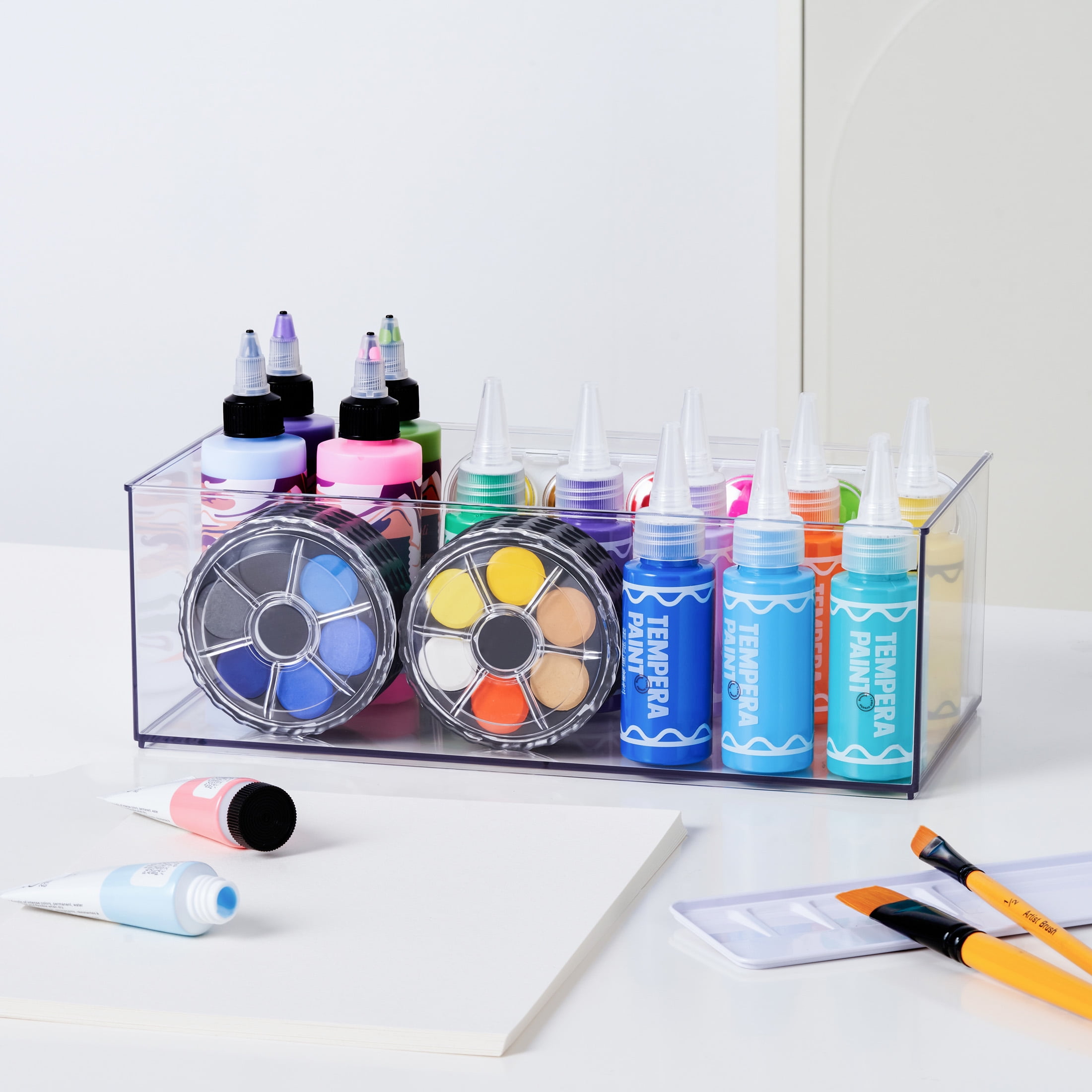 12" x 6" Clear Stacking Storage Bin by Simply Tidy - Stackable Plastic Organizer for Desk - Crafting - and Office Supplies - 1 Pack
