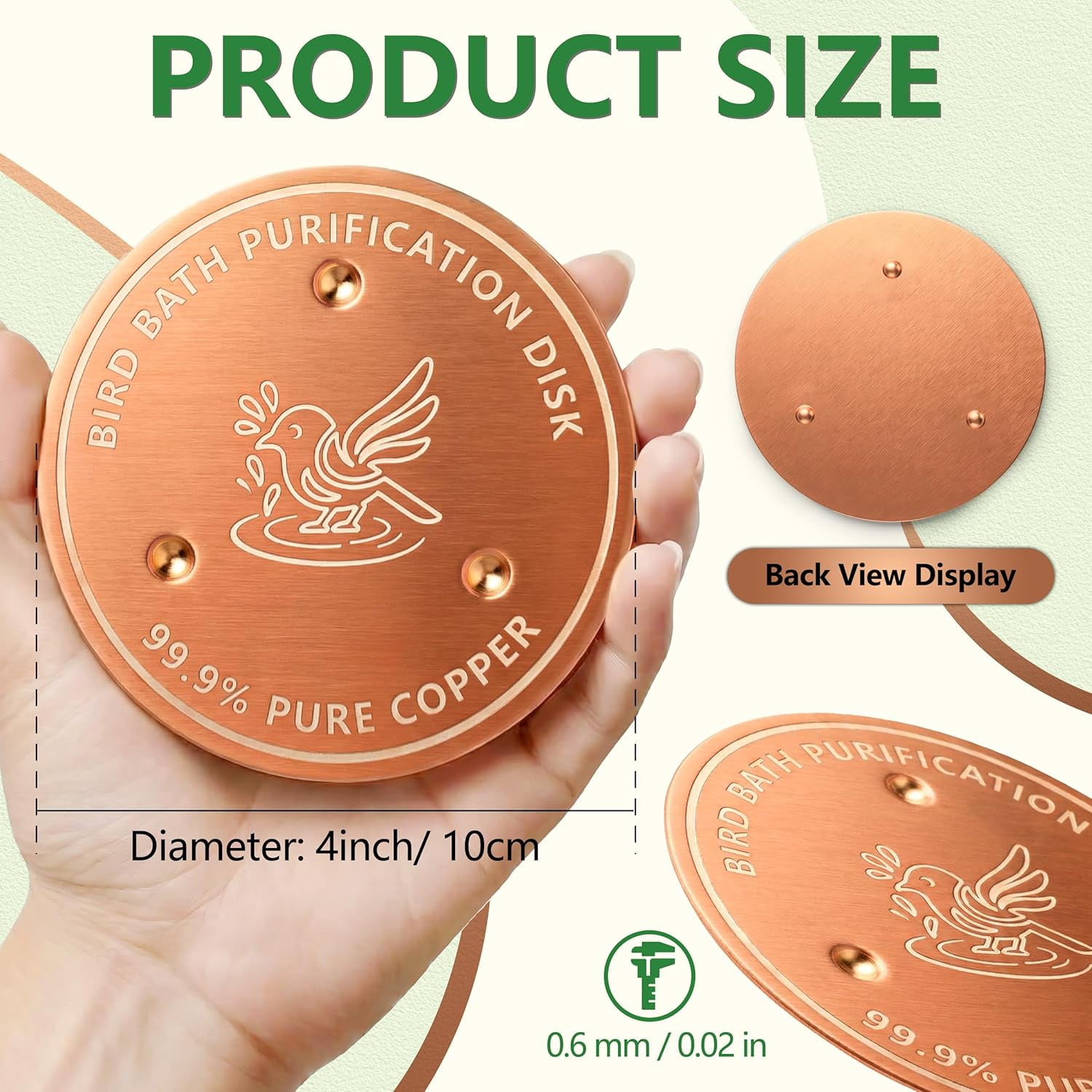 2 Pack Bird Bath Copper Disk, 0.6mm Thick 99.9% Copper Disk for Outdoor Bird Baths, Bowls, Fountains, All-Season Use
