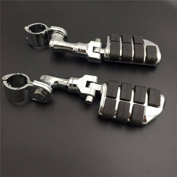 HTT-MOTOR Chrome Large Footpegs Short Angled Adjustable Mounting Kit For Honda GoldWing VTX1300 Shadow Valkyrie Triumph Road Glide Ultra FLTRU with 1-1/2 inch (1.5") Front Engine Guard Frame Tube
