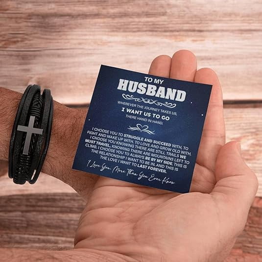 Gift For Husband Cross Bracelet with Message Card and Box, To My Husband Cross Bracelet, Gifts for Men, Birthday Gift Bracelet for Husband from Wife