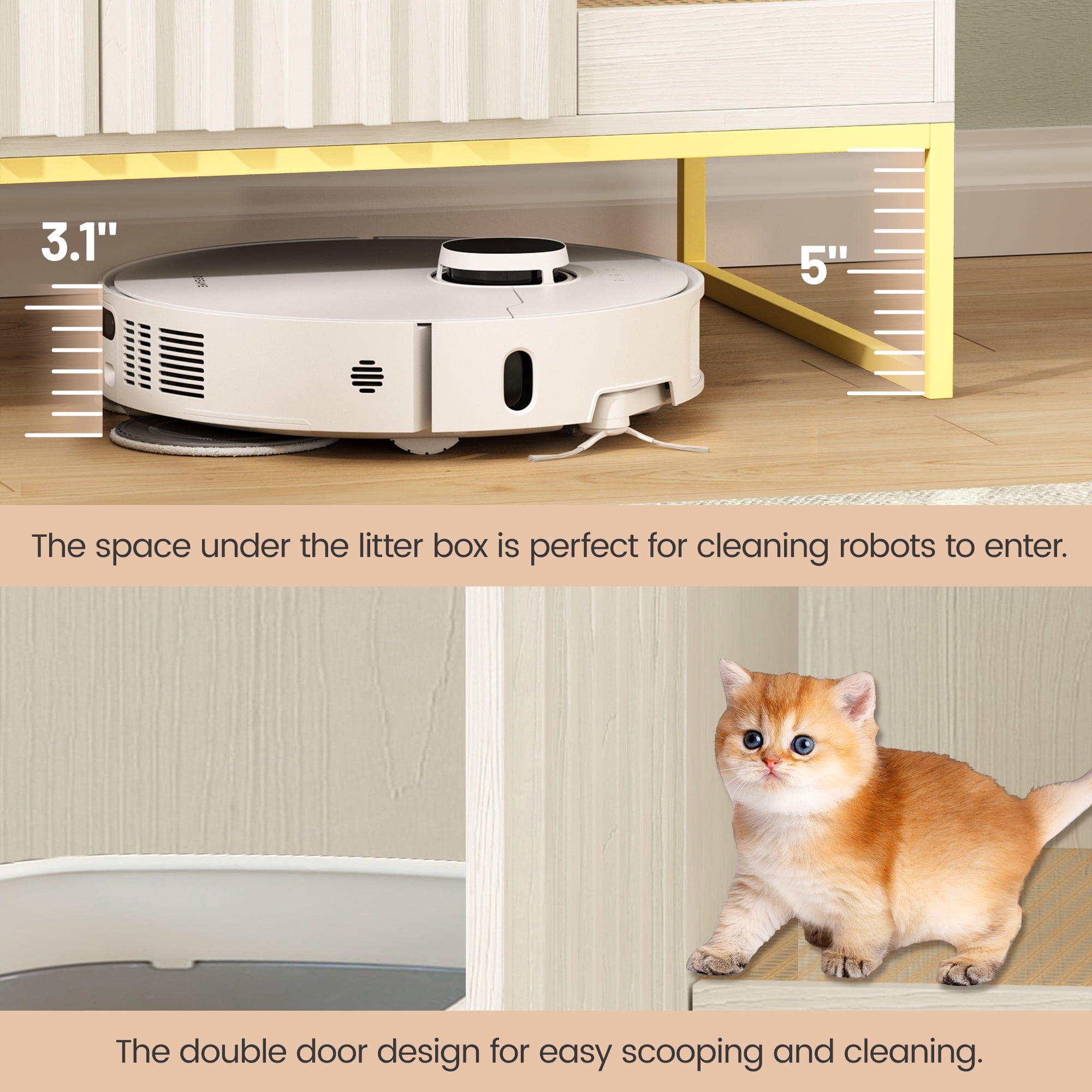 Veanerwood Litter Box Enclosure,Modern Cat Litter Box Enclosure Furniture Hidden Litter Box with Cat Scratch Pad, Cat Washroom Cat House End Table, Entryway Bench for Livingroom (White)