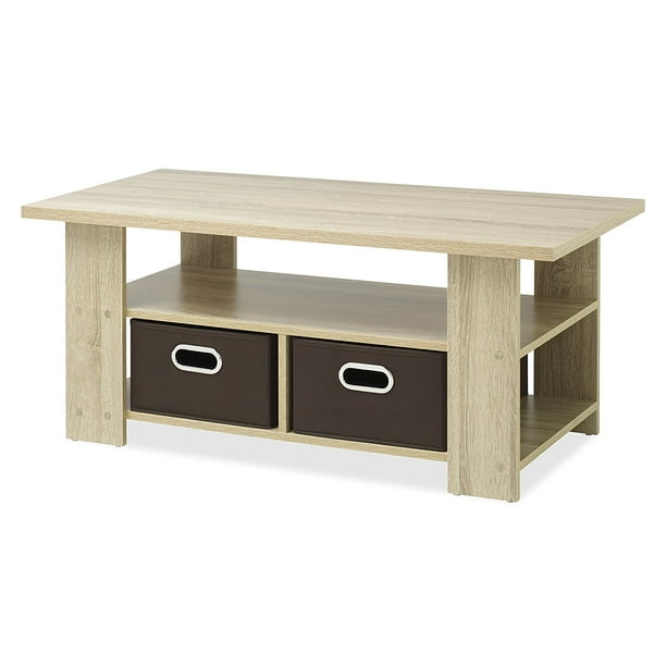 Coffee Table Storage Center with Removable Bins, Weathered Gray