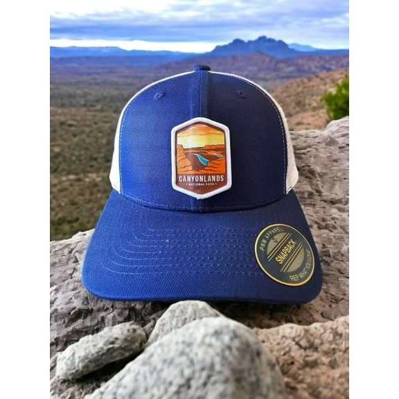Canyonlands National Park Trucker Hat - Navy Blue on White Mesh