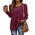 thumbnail image 2 of Women's Puff Long Sleeve Tunic Tops Elegant Casual Crewneck Solid Color Blouses Buttons Loose Fit Pullover T Shirts, 2 of 6